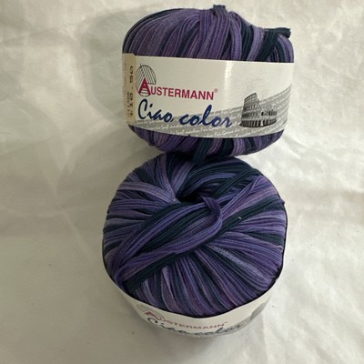 Vintage Austermann CIAO Color Ribbon Yarn Purple&Blue Cotton Blend 2 Cakes