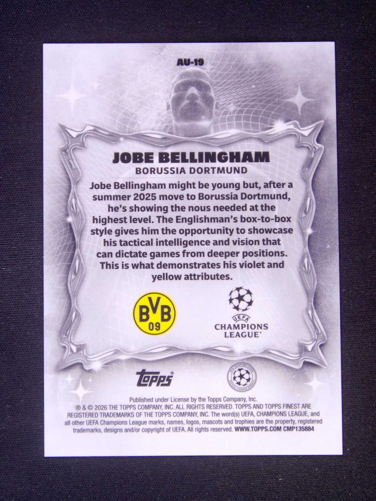 2025-26 Topps Finest UEFA Jobe Bellingham RC Rookie Aura Case Hit SSP view 2