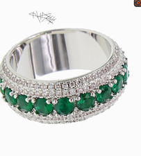 10ct White Gold Natural Emerald & Diamond Pavé Eternity Band Ring Size M