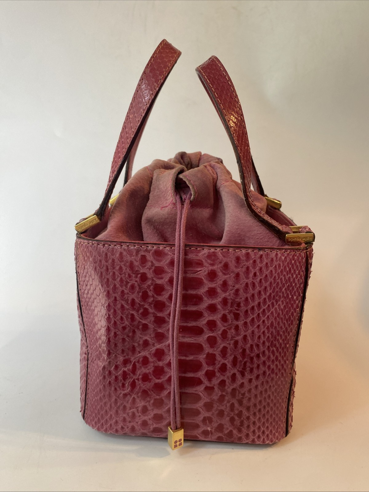 RARE VTG Kate Spade Pink Python Small Leather Buc… - image 2