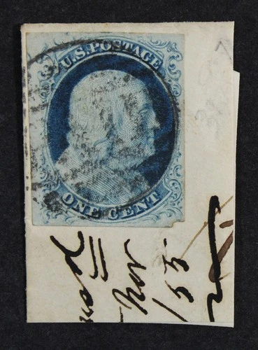 CKStamps: US Stamps Collection Scott#7 1c Franklin Used on Piece