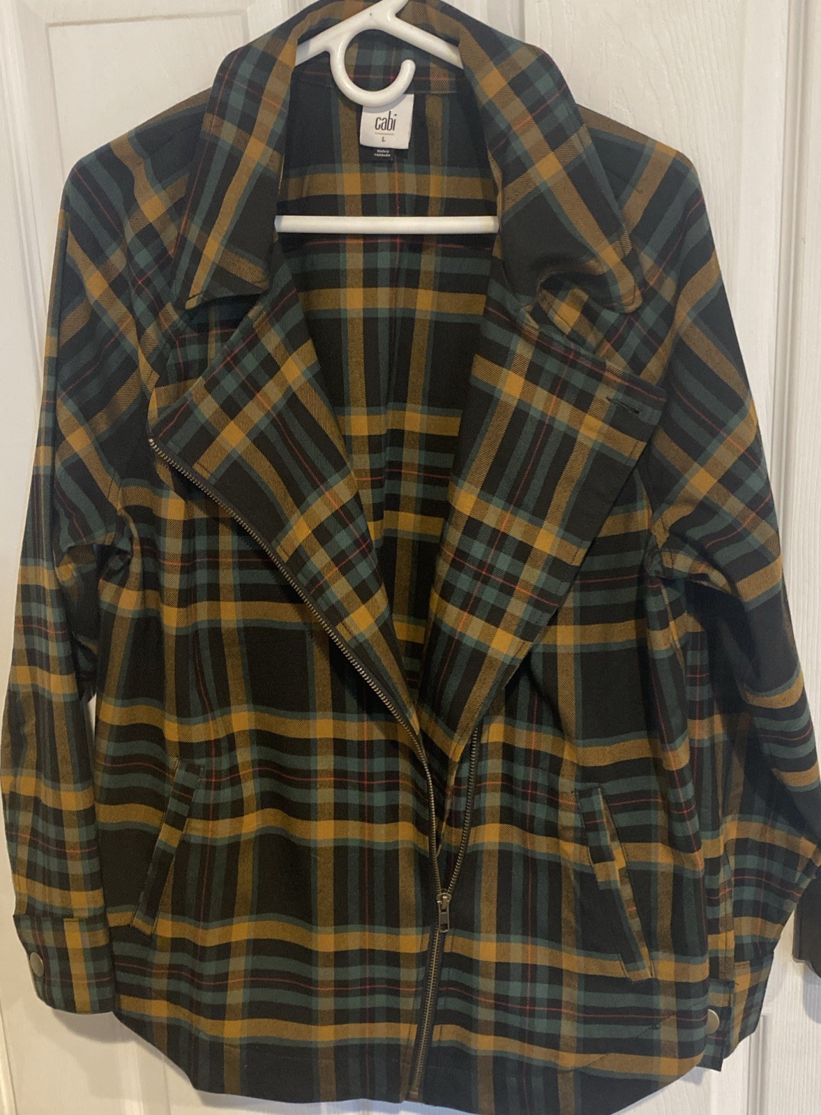 Cabi Plaid Zip Front Collared Jacket Pockets Blac… - image 5