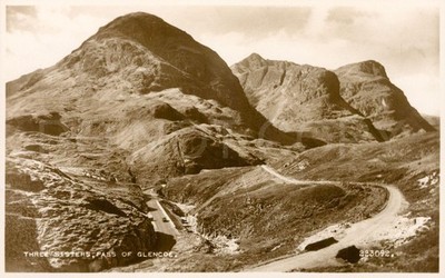 Glencoe RPPC Vintage Postkarte Schottland drei Schwestern Valentinstag Landschaften