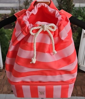 Victoria's Secret PINK Coral Stripe ULTIMATE BEACH BAG Backpack