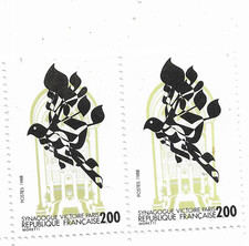 FRANCE 1988 YVERT 2516c PAIRE VARIÉTÉ OLIVE CLAIR + NORMAL SIGNÉE UZAN NEUF**