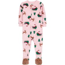 Carter's Girls' Size 18m Footed Christmas Santa Reindeer 1-Piece Pajamas Velour