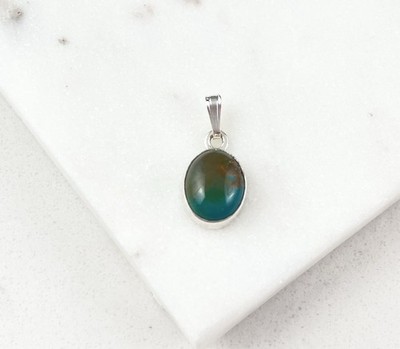 925 Sterling Silber Blau Grün Türkis Edelstein Minimal Anhänger 