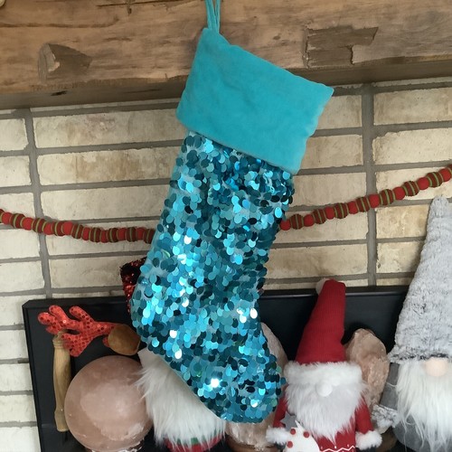 1 Blue Sequined Velvet Christmas Stocking Shiny Metallic Glam Bedazzled Target - Picture 2 of 3