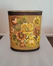 JL Clark  3D Art Deco Flowers Metal Trash Can Waste Basket Vintage Retro