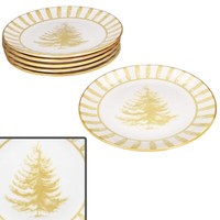 6X Wald Ocker Speiseteller Steingut 6 Personen Essteller Weihnachten Streifen