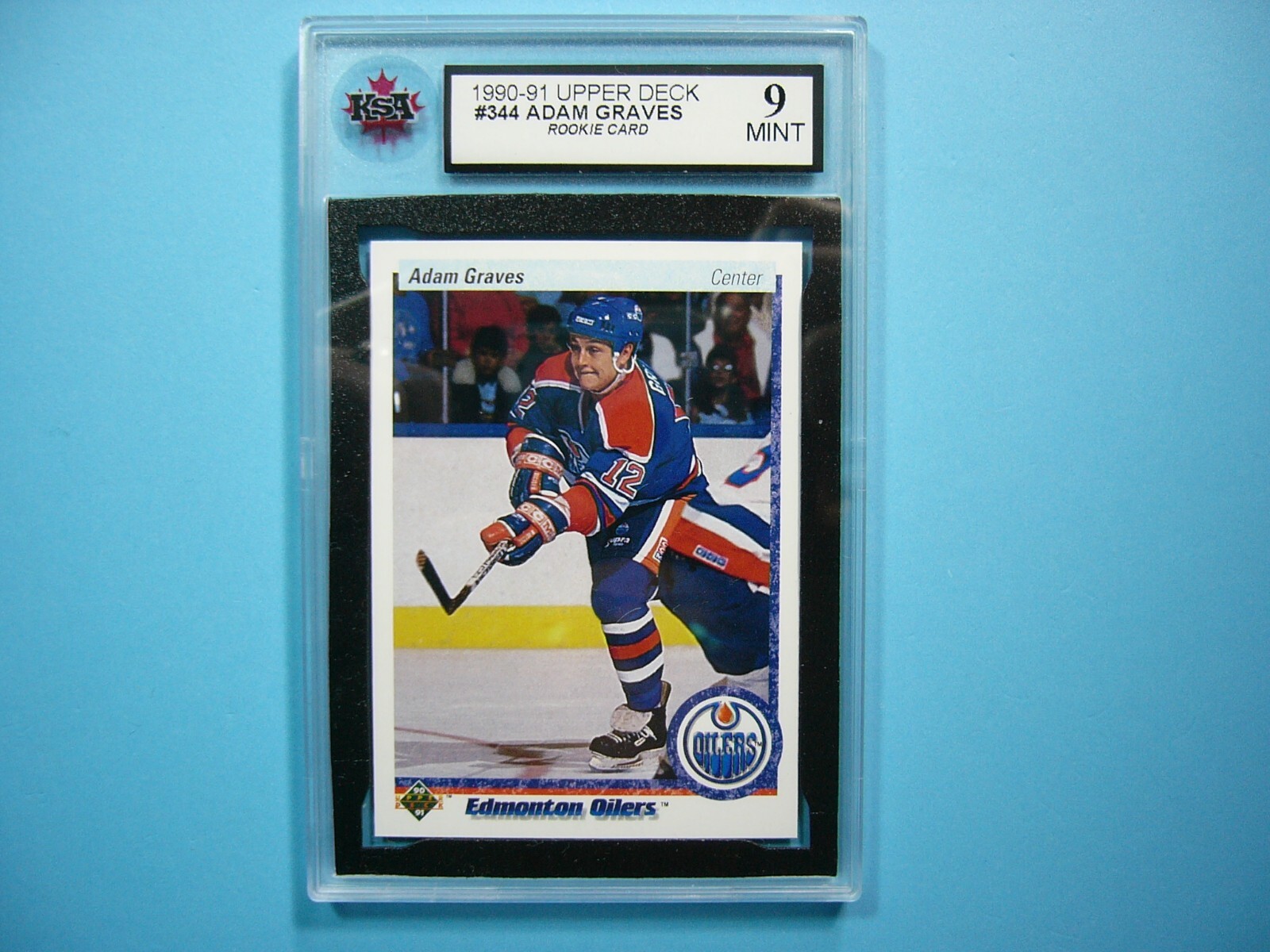 1990/91 UPPER DECK NHL HOCKEY CARD #344 ADAM GRAVES ROOKIE KSA 9 MINT SHARP+ UD