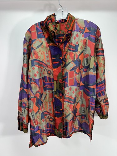 VTG UKELE GUITAR SILK SHIRT BLOUSE NEW WAVE OLD SCHOOL HIP HOP JAZZ ROCK MUSIC - Picture 4 of 8