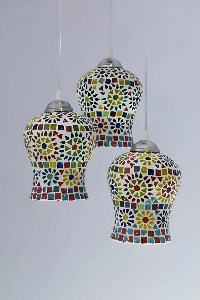 Lámpara de techo marroquí de mosaico turco colgante 3 lámparas linterna de luz colgante Foto 4 de 4