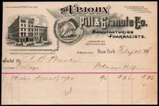 1898 New York - Upjohn Pill & Granule Co - Pharmacists - Rare Letter Head Bill