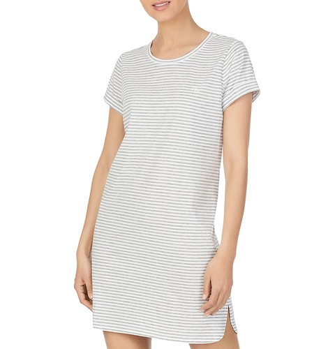Lauren By Ralph Womens Cotton Knit Striped Sleepshirt Grey Stripe SIze Small