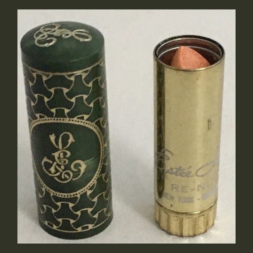 Vtg Estee Lauder Re Nutriv Lipstick - NECTARINE - RARE Green & Gold Tube - NOS - Image 2 of 4