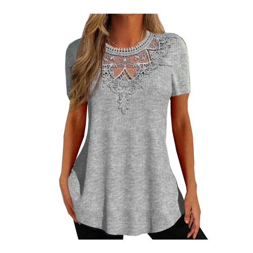 Plus Size Women Lace Short Sleeve Tunic Tops Ladies Loose Floral T Shirt Blouse/ - Bild 6 von 19
