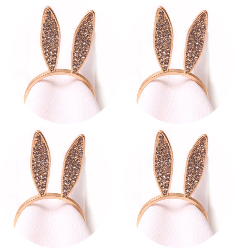 4x Glitter Crystal Bunny Shape Napkin Ring Rhinestone Alloy Placemat Buckle Cute
