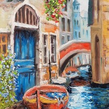 Quadro Venezia Barca Italia Arte Originale Canal Grande Fiori Citscape Case Città