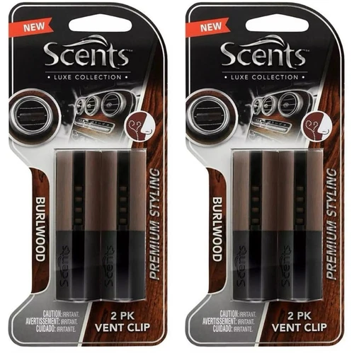 2 PK SCENTS LUXE COLLECTION AC VENT CLIP AIR FRESHENER BURLWOOD STYLING 4 CLIPS