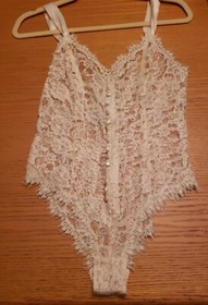 VTG Victoria's Secret Cream Sheer Lace Teddy Lingerie Sz S Gold Label FLAWS