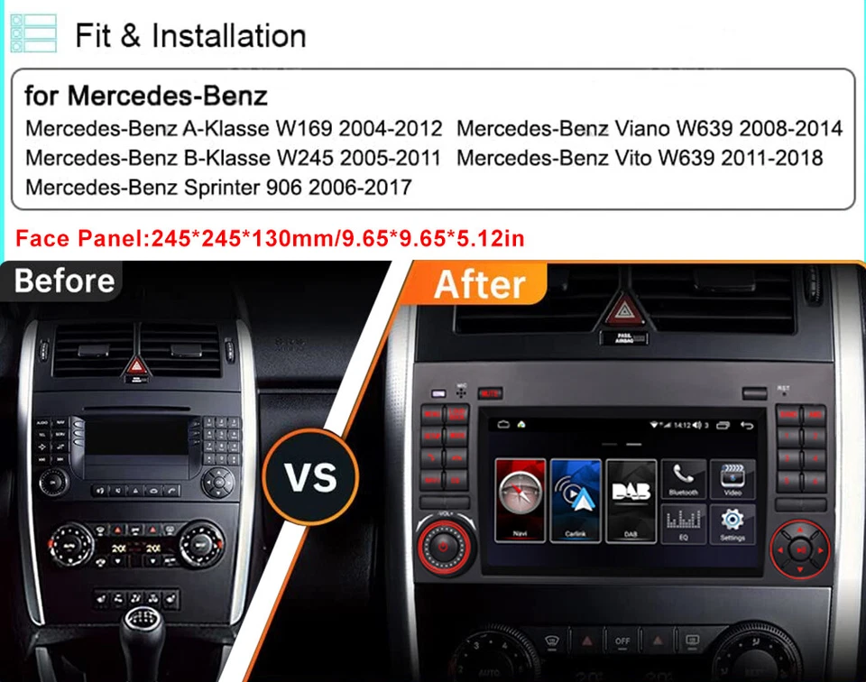 Android 13 Autoradio 32GB CarPlay Für Mercedes Benz A/B W169 W245 Vito W639 +DAB - Bild 2 von 4