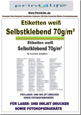 50 Blatt DIN A4 selbstklebendes Papier permanent haftend  Format frei wähl