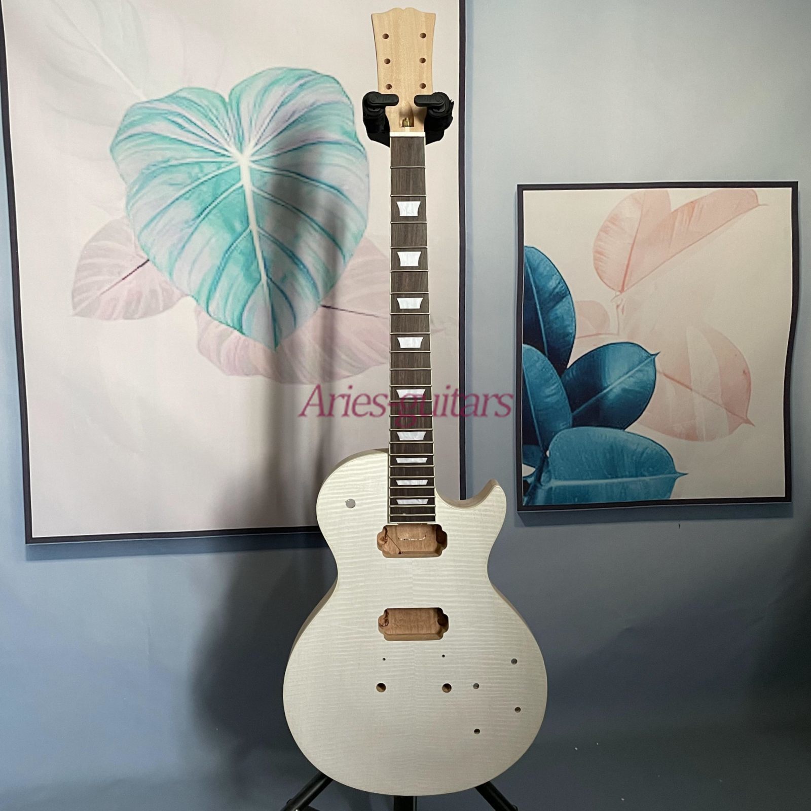 Custom DIY Unfinished LP Electric Guitar Kit Solid Body Flame Maple Top No Parts