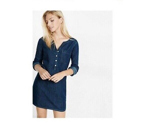 COTTON DENIM POPOVER SHIRT DRESS WOMENS 