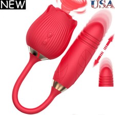Rose Clit G-spot Vibrator Oral Sucking Thrusting Dildo Bullet Sex Toys for Women