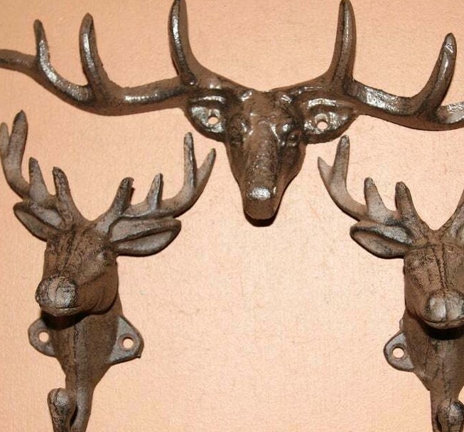 Gift For Him Cabin Lodge Deer Antler Wall Hooks Cast Iron