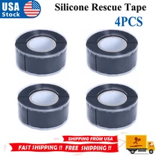 4pcs Black Rubber Silicone Repair Waterproof Adhesive Tape Rescue Self Fusing