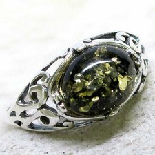 ELEGANT NATURAL GREEN BALTIC AMBER 925 STERLING SILVER RING SIZE 5-10