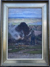 Paul Riess Huile Impressionniste Personne Avec Coin Feu Dessau Elbe Schwaan
