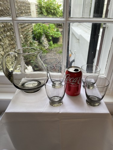 Vintage Whitefriars Smoked Glass WaterJug & Four Tumblers - Picture 17 of 23