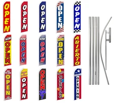 Open Advertising Swooper Flutter Feather Flag Kit Open 24/7 Now Open