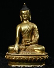 8.8" Chinese Buddhism Copper Gilt Sit Lotus Amitayus auspicious Buddha Statue