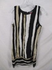 Vince Camuto Womens Dress 6 Black Striped Tank Sleeveless Zips Round Neck White