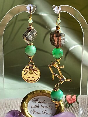 Ohrringe PYRIT + CHRYSOPRAS Geburtsstein MAI Sternzeichen Bild ZWILLINGE Schmuck