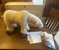 Steiff Polar Bear On Wheels 400544 43 cm All Tags Button Box 1910 Repro 715/1000