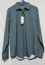 Perry Ellis Motion Shirt Mens M Atlantic Print Slim Fit Stretch Button Up LS $79