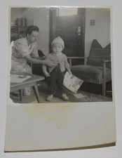 Vintage Baby Photograph Original 1940s Photo Little Boy Toddler Winter Beanie 