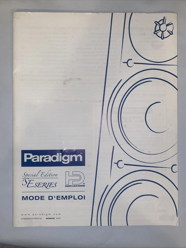Altavoces Paradigm SE Series SE1 SE2 SE3 Manual de usuario original del propietario Foto 2 de 2