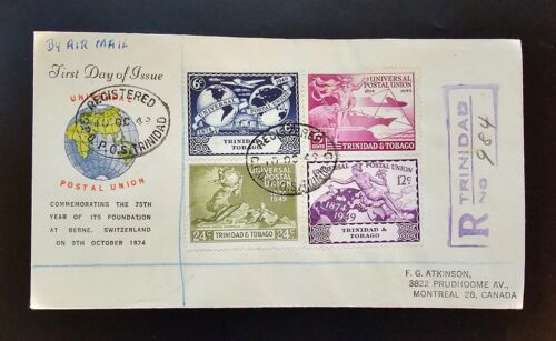 TRINIDAD & TOBAGO 1949 KGVI Registered FDC Montreal Canada Sc 66-69. SG 261-264