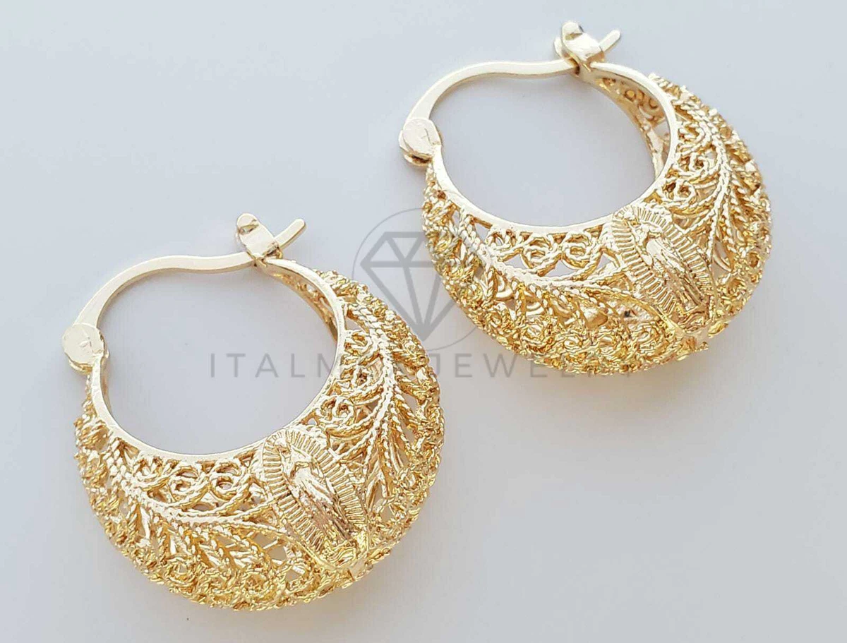 Gold Plated Filligree Virgin Basket Hoop Earring, Aretes Virgen Dama Oro  Laminado