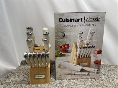Cuisinart White Triple Rivet 15-Piece Cutlery Set w/ Block (Missing 2 Pieces)