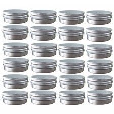 24 Pack 1 Oz/30ml Screw Top Round Aluminum Tin Cans, Metal Tin Storage Jar