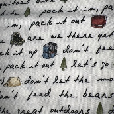 Maywood Studios Are We There Yet? Kris Lammers 1 1/2 Yd Camping Words Fabric VTG