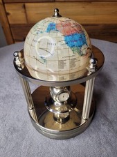 Mother of Pearl Gemstone Rotating 11" Globe w/ Clock Hygrometer Thermometer