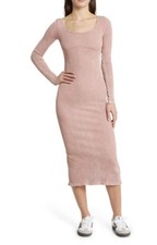 BDG URBAN OUTFITTERS Callie Long Sleeve Bodycon Rib Knit Midi Dress size L NWT